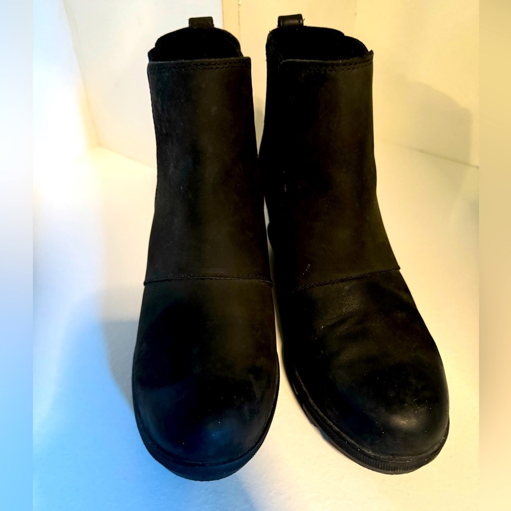 Sorel Joan of Arctic Wedge II Black Leather BOOTS Nl3022-010 Womens Size 9